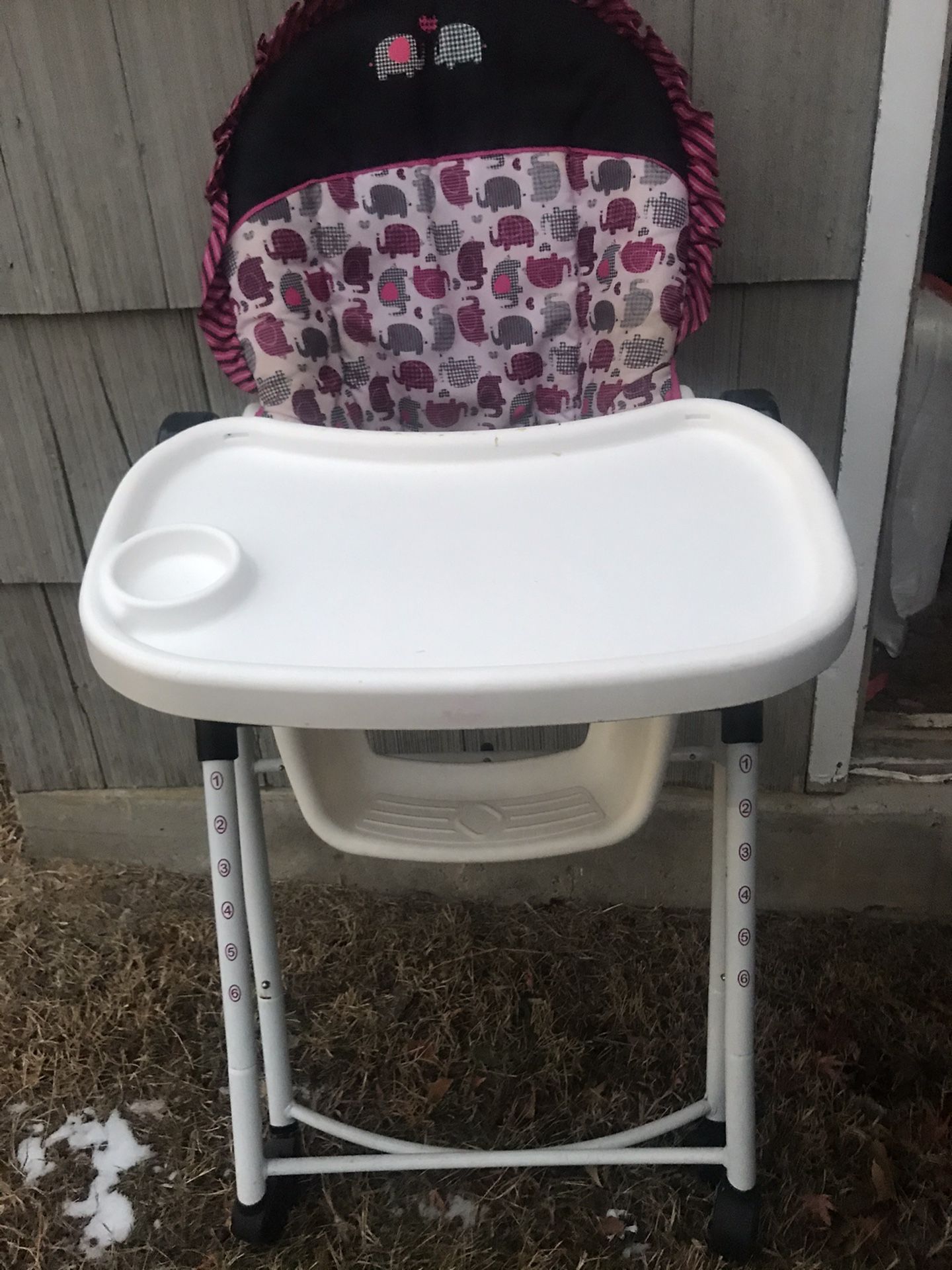 High chair, play pin, car seat and stroller