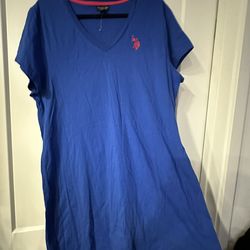 New U.S Polo Assn Woman’s Navy Blue V-Neck Tee Dress Cotton Blend Material XXL