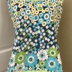 Bhag's Retro Boho Blue Green Floral Sleeveless Lightweight Tunic Top Women's S/M