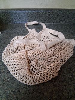 Cotton string bag, net grocery tote 10 inches body and 10 inches wild straps reusable market bag