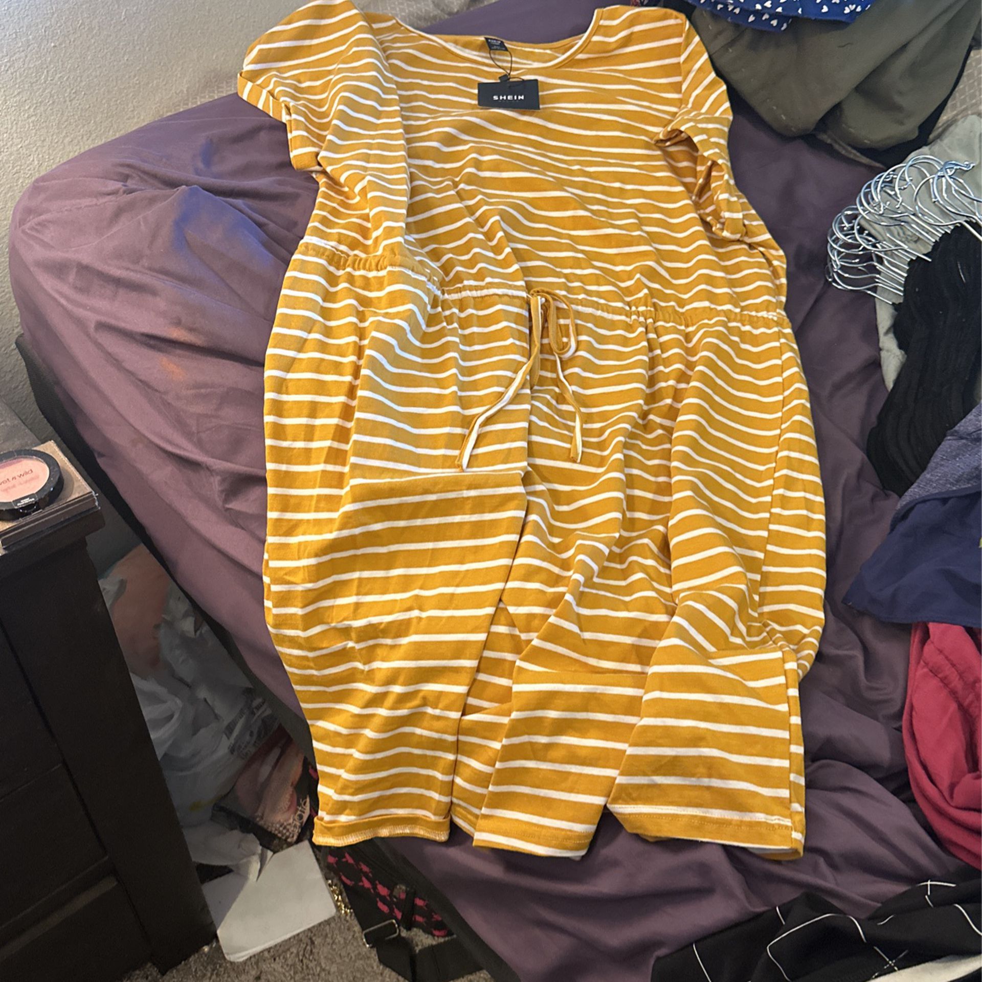 SHEIN Yellow Striped Dress 