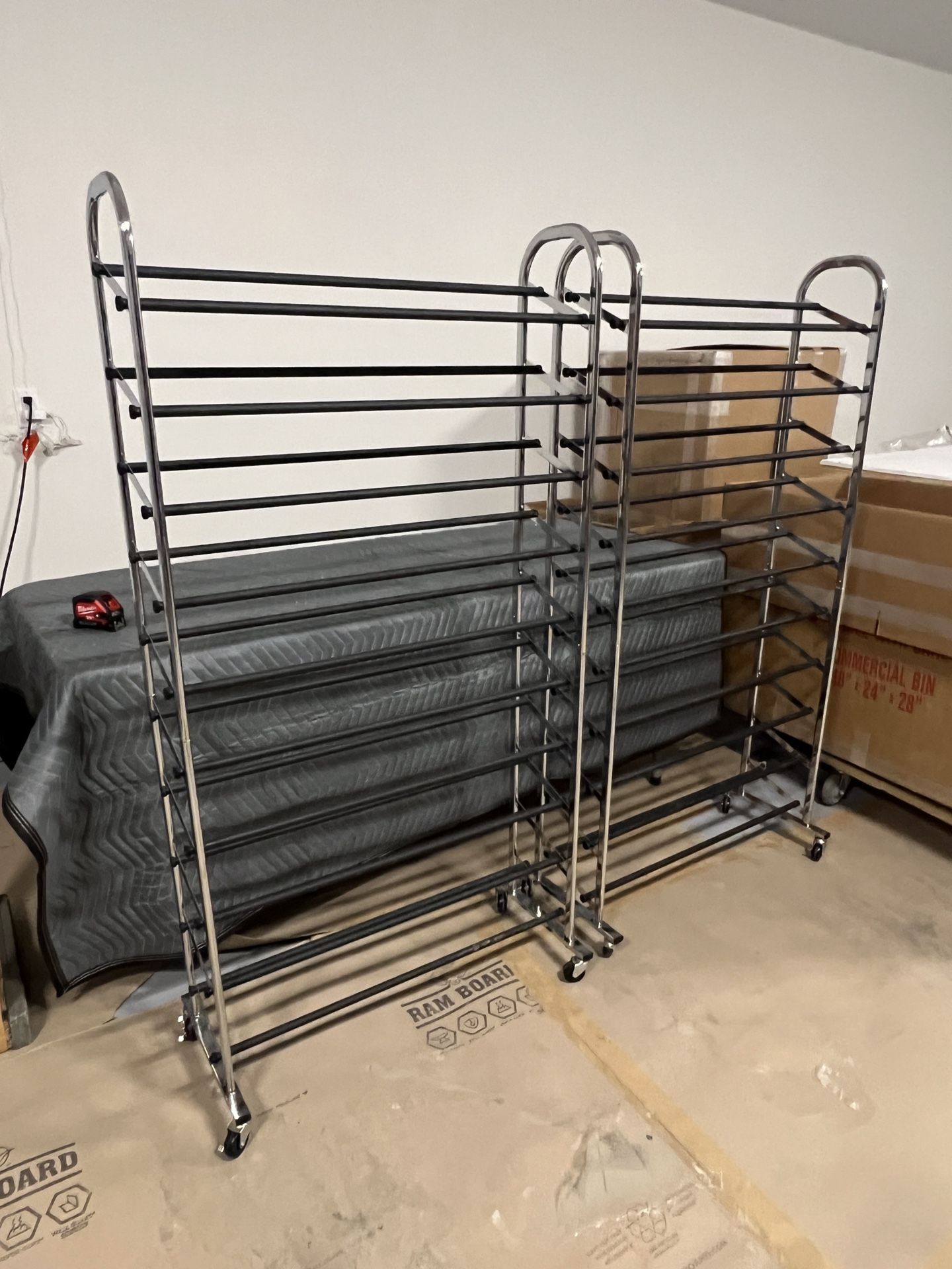 Chrome 10‑Tier Shoe Racks – Two Available – $40 Each