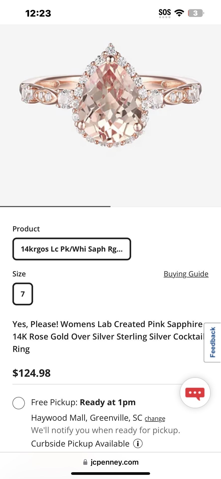 14K Rose Gold Pink Sapphire Ring Size 7