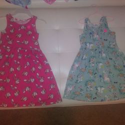 2 Girls H&M Dresses Size 8 To 10 Years Old Unicorns And Forest Animals! 