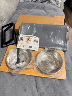 Elevated Cat / Puppy Bowls with Food Mat,15°Tilted Stand