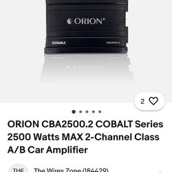 ORION CBA2500.2 COBALT Series 2500 Watts MAX 2-Channel Class A/B Car Amplifier