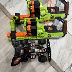 toy car and nerf gun