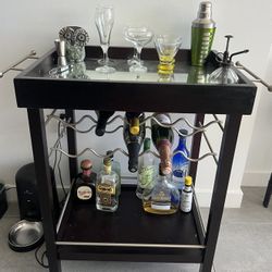 Cherry Oak Bar Cart with Wine Rack