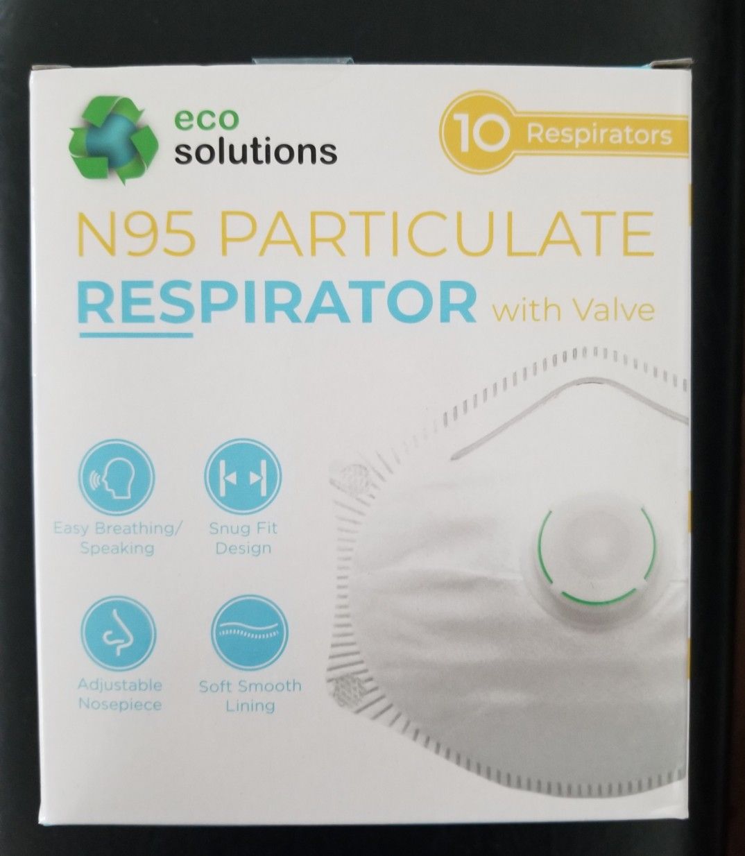 BRAND NEW Eco Solutions N95 Respirator Face Mask with Valve, 10 pieces in 1 Box