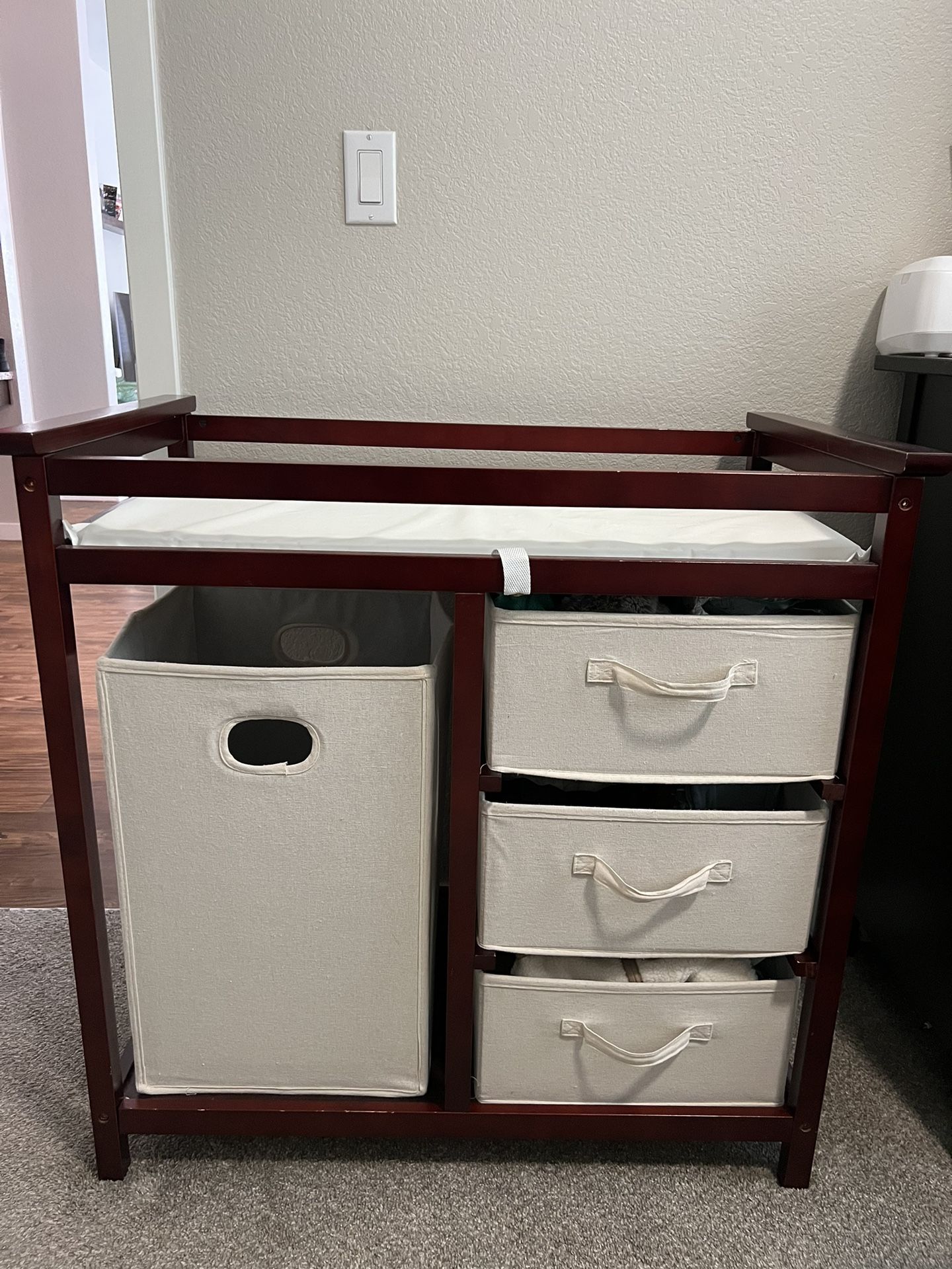 Baby Changing Table With Laundry Hamper And Storage Drawers