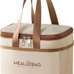 Insulated Lunch Bag with Side Pockets, Reusable Leakproof Cooler Bags for Adult Men Women, Waterproof High Capacity Lunch Tote Bags for Work, Travel, 