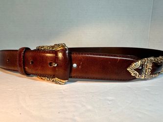 Vintage Fossil Two-Tone Western Filigree Leather Belt Size M