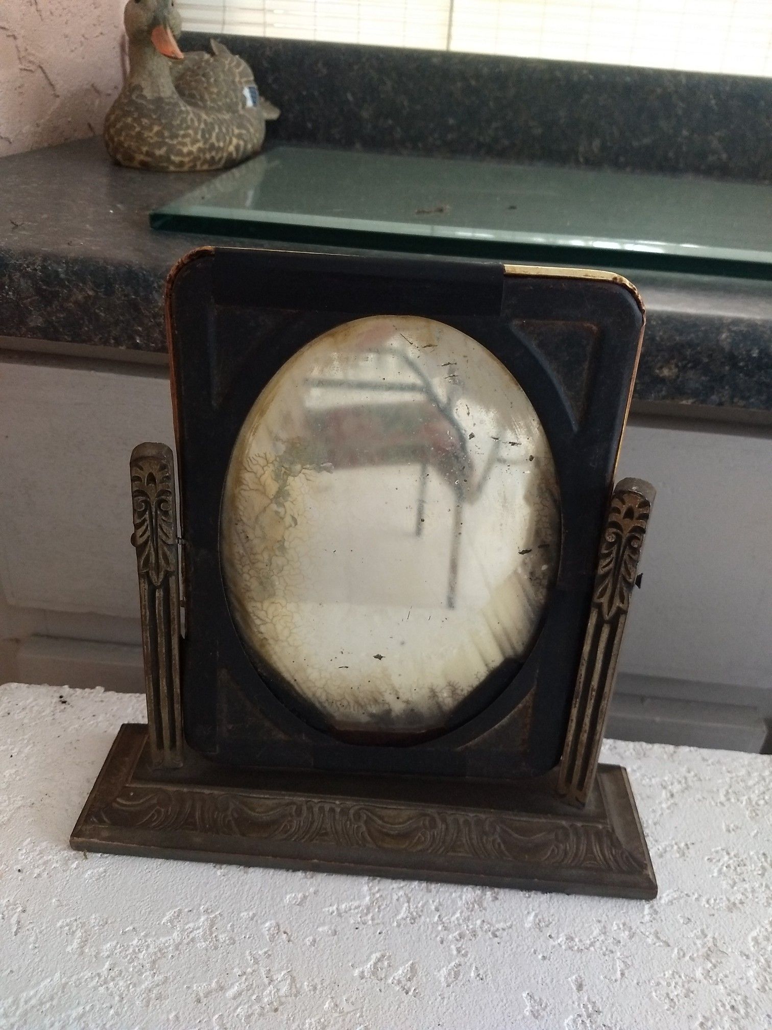 ANTIQUE HAND MADE VINTAGE STAND UP SWIVEL MIRROR FRAME NY 1920's