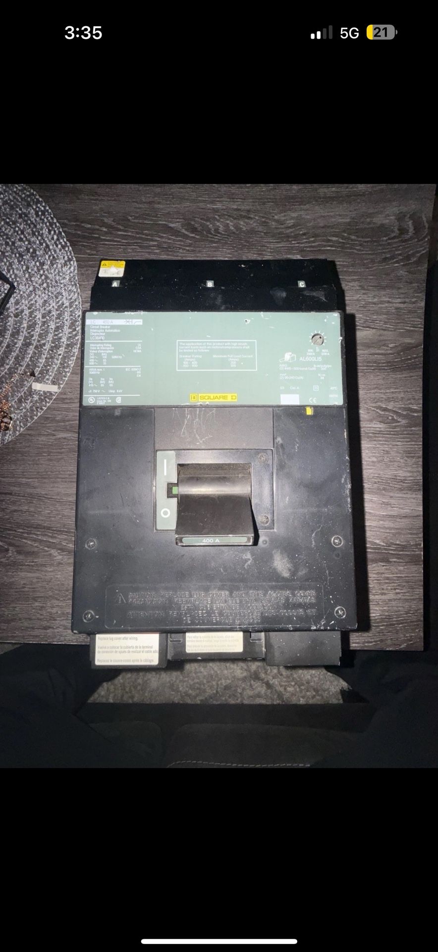 Square D 400 Amp I-Line Circuit Breaker 3 Pole 600 VAC 65kA LC36400