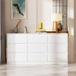 FUFU & GAGA - 9 - Drawer Horizontal Dresser: Maximize Storage, Simplify Spaces - White