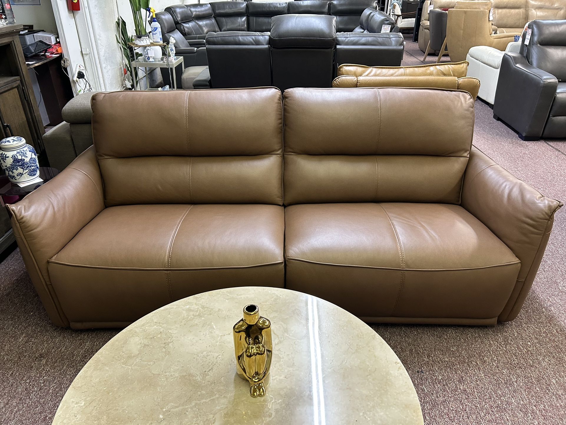 Furniture- 2 Pc Semi Aniline Real Leather Sofa With 2 Power Recliners- Polner