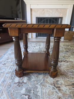 Wood End Table with Carved Column Legs