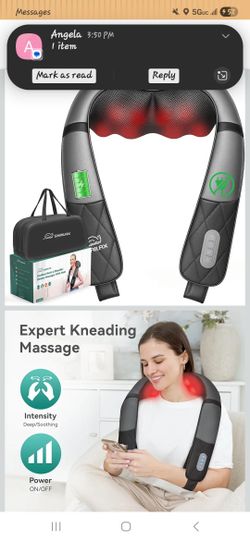 Snailax Rechargeable Neck Massager with Heat, Shiatsu Back and Neck Massager, Cordless Portable Deep Kneading Shoulder Massage Pillow, Gifts for Dad M