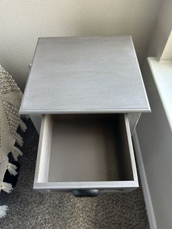 Gray Wash End Table With Charging Receptacles