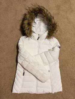 TOMMY HILFIGER / Puffy Down Water Resistant Jacket w/ Detachable FUR HOOD / Warm Cozy Coat / Women's Medium (M) / Retails $200 +Tax / Brand New w/o Ta