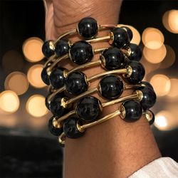 Black & Gold Beaded Bracelets SET Of 3