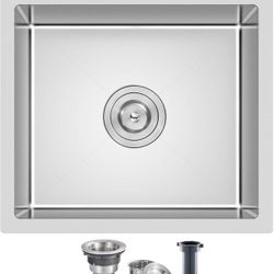 18 Inch Undermount Kitchen Sink Brushed, 18 Gauge T-304 Stainless Steel Handmade Single Bowl Kitchen Bar/Prep Sink Undermount, 18"x18"x9"