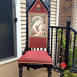 Antique Refurbished Gothic Church Chair On Wheels /64” Back High /Gorgeous pies of vintage art!