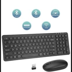 Brand New. Multi-Device Wireless Bluetooth Keyboard and Mouse,2.4GRechargeable Dual-Mode Slim Full Size Keyboard and Mouse Combo with USB Receiver fo