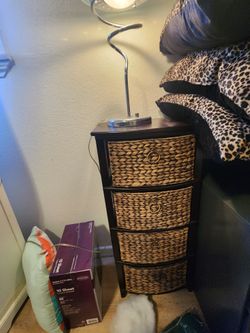 Wooden table with basket drawers