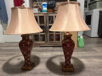 Pair of Red and Gold Table Lamps