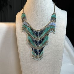 Glass Faceted Beaded Fringe Necklace