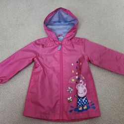 NWOT - Peppa Pig Girls Pink Raincoat Windbreaker Coat Sz 5 w/ Hood & Zipper