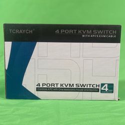 TCRAYCH BLACK 4 PORT KVM SWITCH w/ 4PCS KVM CABLE
