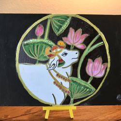 Painting of Holy Cow, Indian style. Acrylic paint.