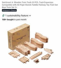 Wooden Train Track 52 PCS, Track Expansion Compatible with All Major Brands Toddler Railway Toy Train Set Boys Train Set 3+