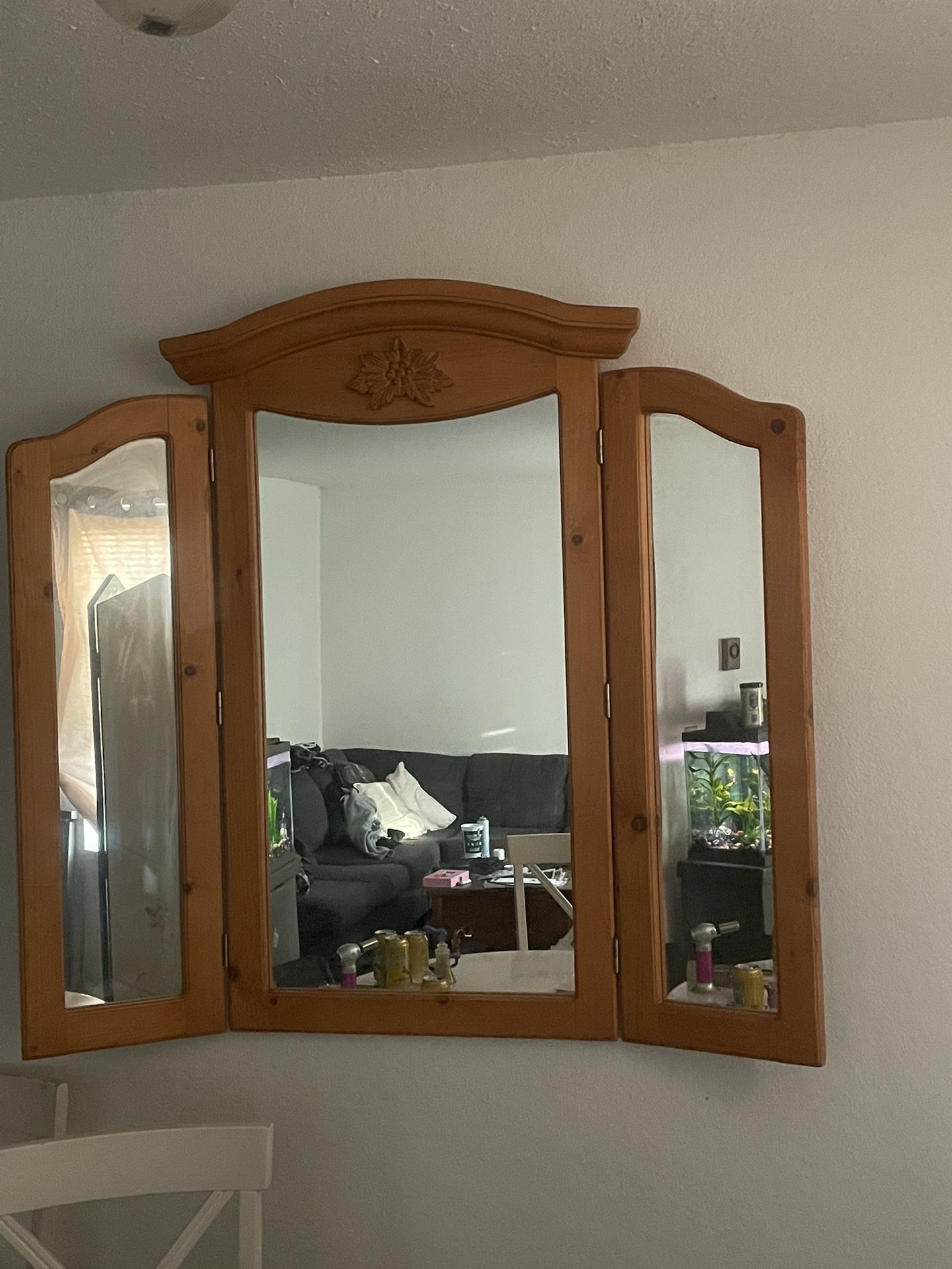 Antique wooden mirror open And Closes