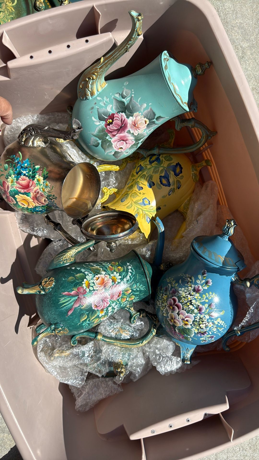 Hand painted Tea Kettles And Trays 