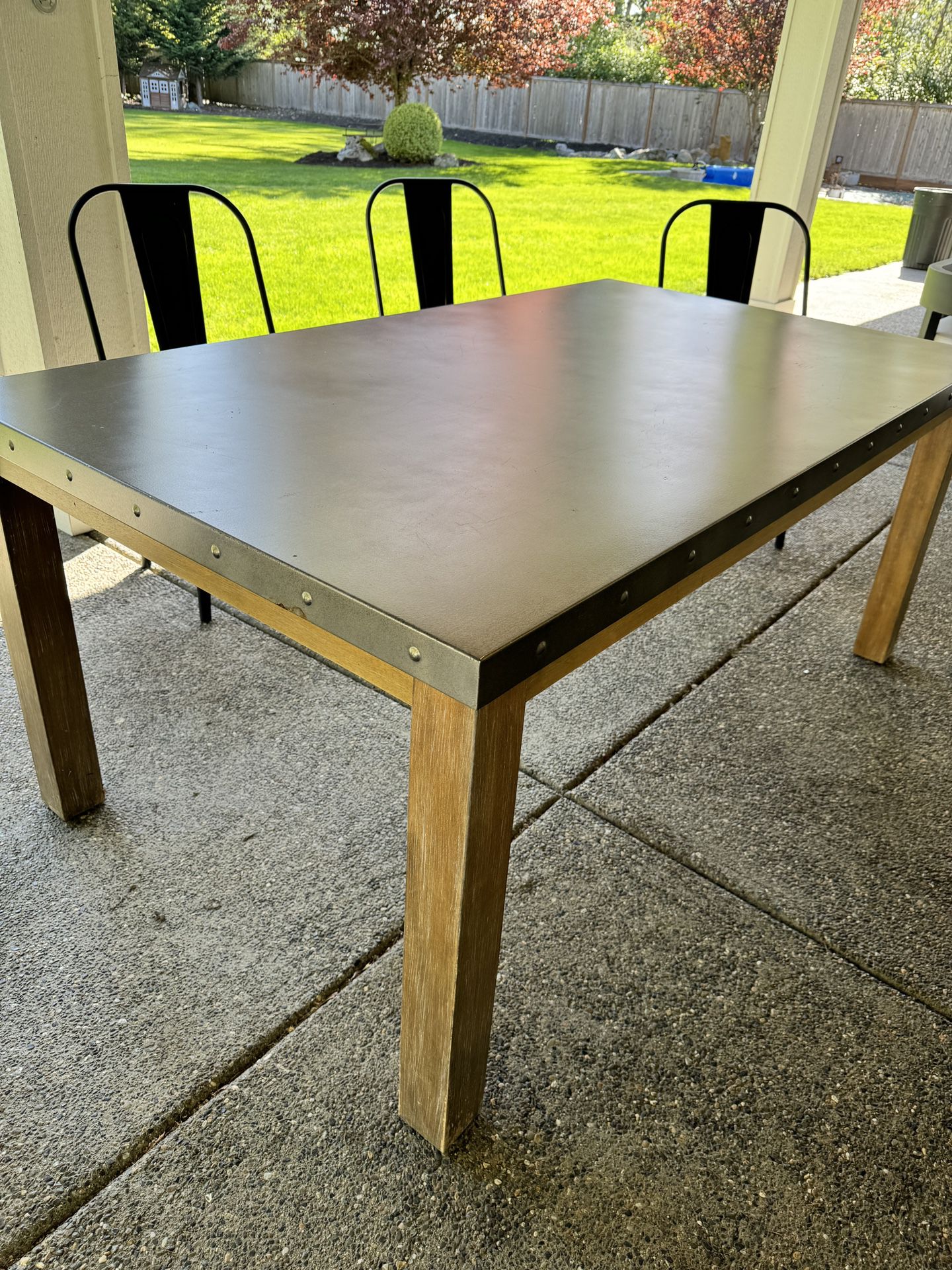 Solid Wood Stainless Top Dining Table 