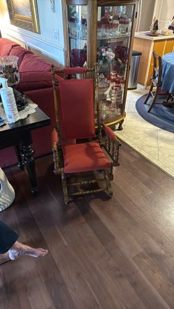 Antique 19th Century American Beech Rocking Vintage Chair With Casters