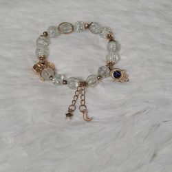 Glass Beaded Stretch Bracelet With Charms, NWOT 