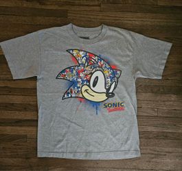 SONIC HEDGEHOG SEGA MULTIPLE SONIC PRINTS LOGO  YOUTH  GREY  (XL  SIZE)  T-SHIRT PRE-OWNED