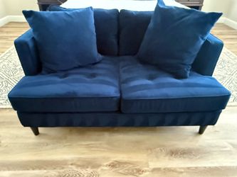Beautiful Velvet Blue Loveseat With Ottoman
