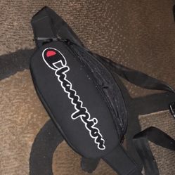 CHAMPION Black Cotton Waist Belly Logo Belt Fanny Pack Bag