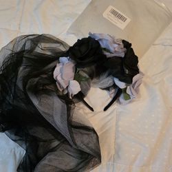 Day of the Dead Headband-Veil Black Grey 