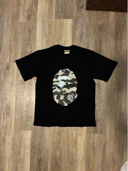 black t-shirt with camouflage ape head graphic