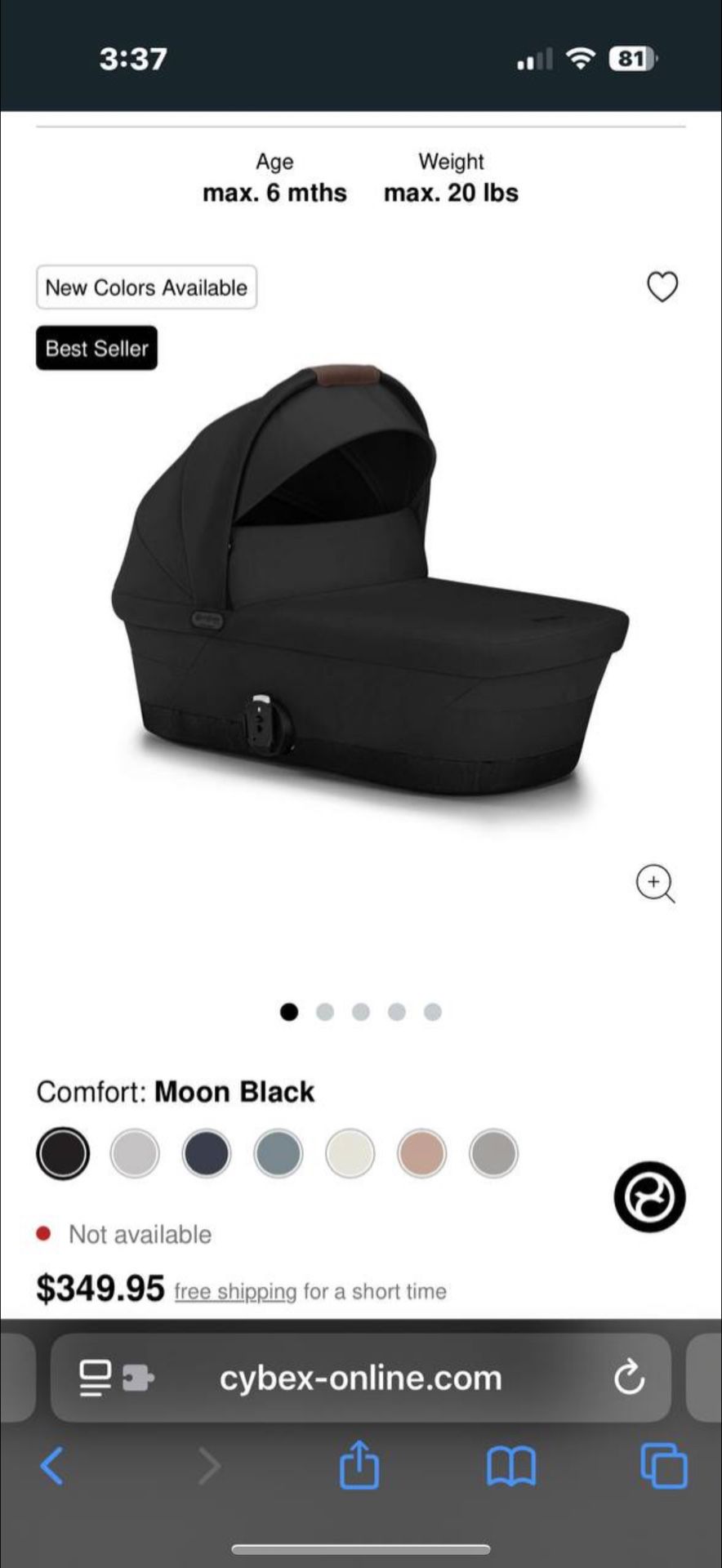 Cybex Gazelle S Cot 2 β Moon Black | BRAND NEW SEALED
