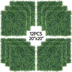 12 pcs - 20" x 20" Artificial Boxwood Hedge Panel Plastic Greenery Artificial Boxwood Topiary for Indoor & Outdoor 12PCS Green$60 