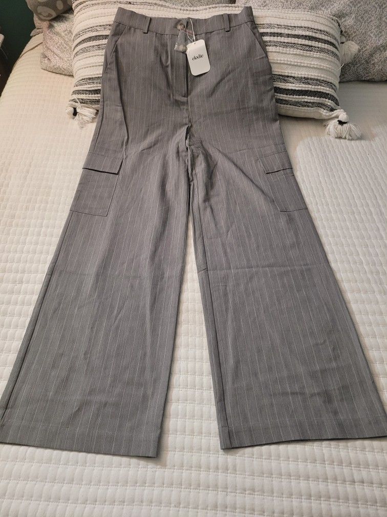 Elodie Gray Pinstripe Wide-Leg Trousers