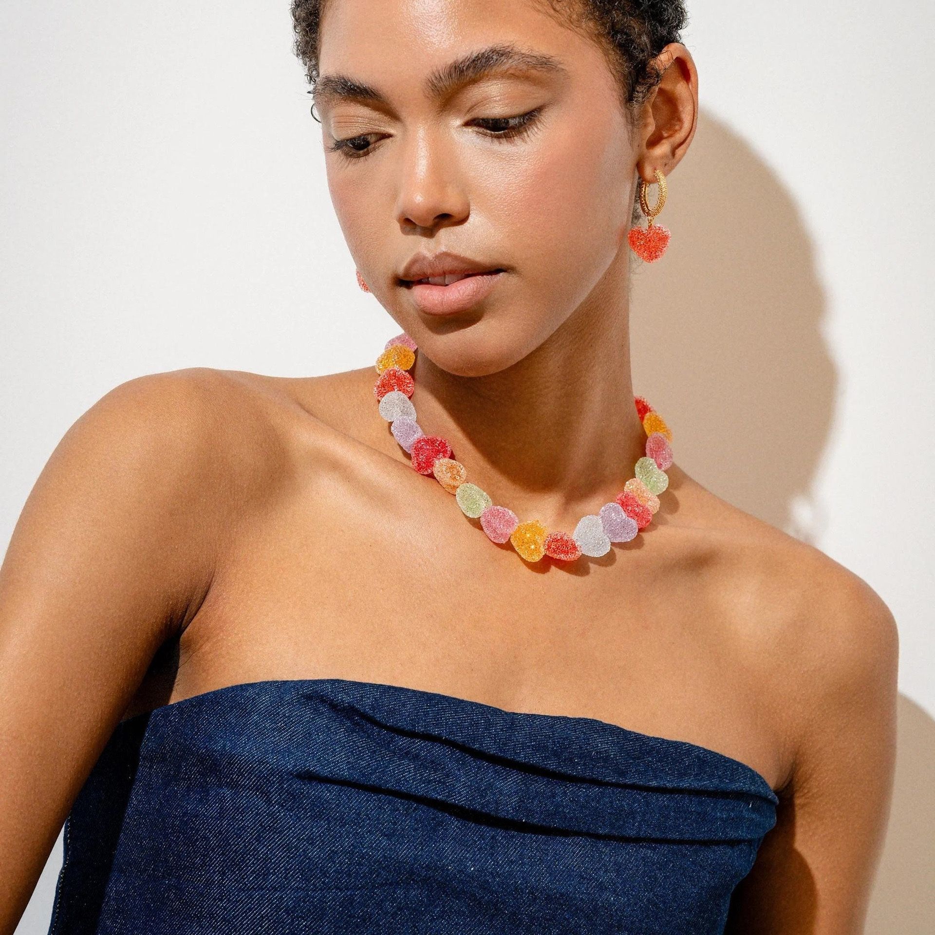 Colored heart shaped resin necklace