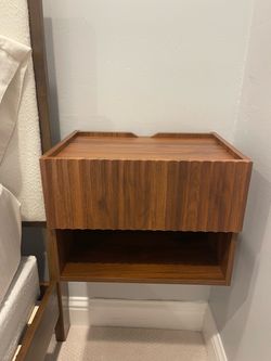 2 Brand New Mid-Century Modern Floating Walnut Nightstands